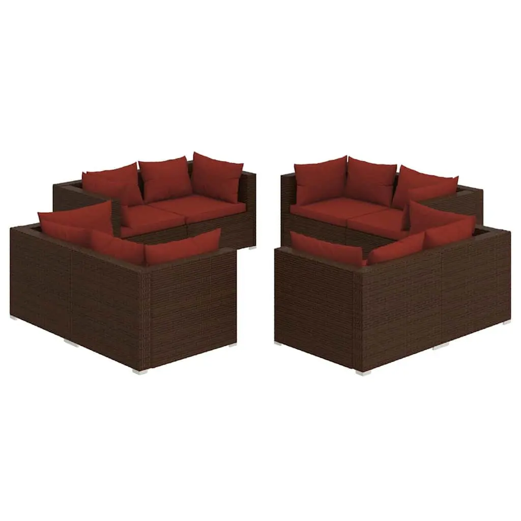 Garden Lounge Set Brown 8 Piece Modular Poly Rattan Outdoor Furniture with Cushions