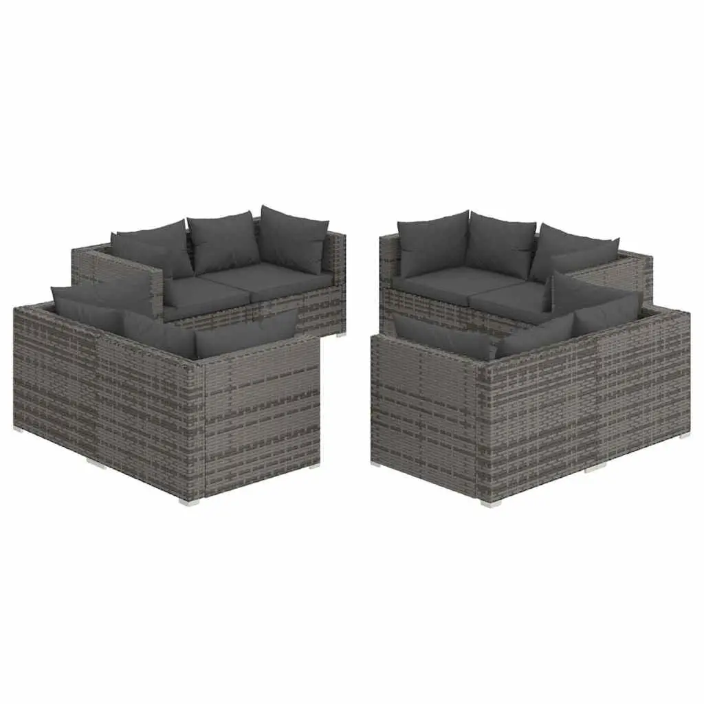 Garden Lounge Set Grey 8 Piece Modular Outdoor Furniture with Water-Resistant Cushions