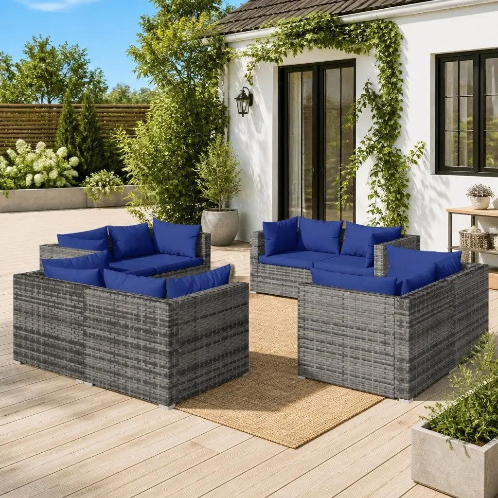 8 Piece Garden Lounge Set Outdoor Furniture with Cushions Poly Rattan Grey