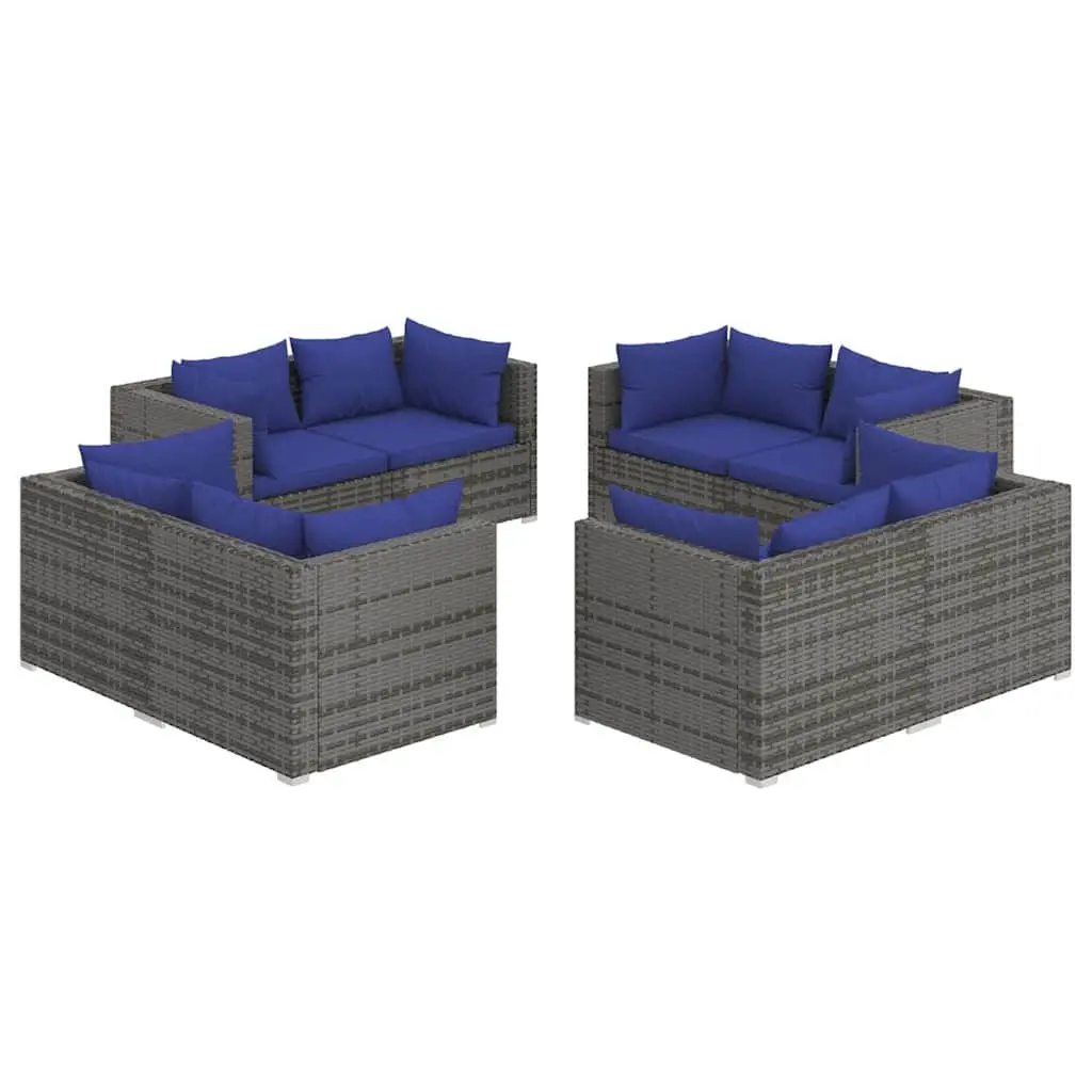 8 Piece Garden Lounge Set Outdoor Furniture with Cushions Poly Rattan Grey