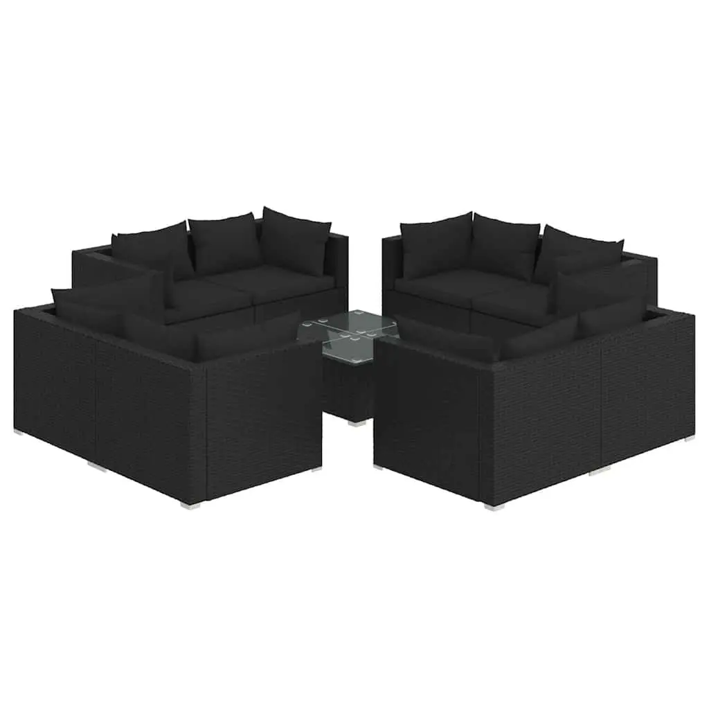 Garden Lounge Set 9 Piece Modular Outdoor Furniture Black Poly Rattan with