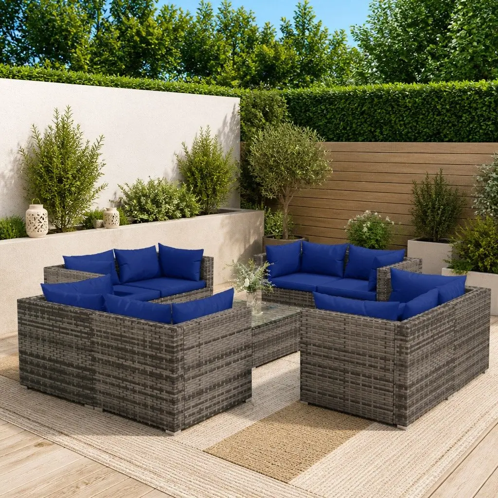 Garden Lounge Set 9 Piece Outdoor Furniture Poly Rattan Grey Modular with