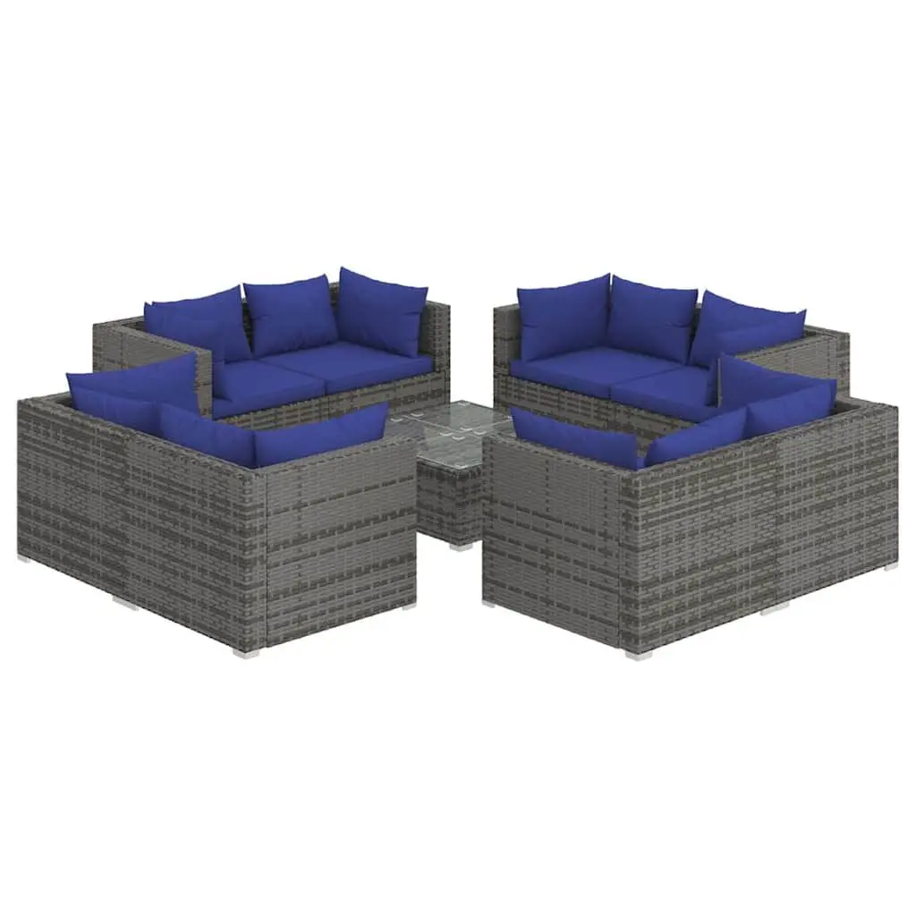 Garden Lounge Set 9 Piece Outdoor Furniture Poly Rattan Grey Modular with