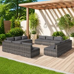 Poly Rattan Garden Lounge Set 12 Piece Modular Outdoor Furniture with Cushions