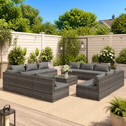 Garden Lounge Set 13 Piece Modular Outdoor Furniture Grey Poly Rattan with