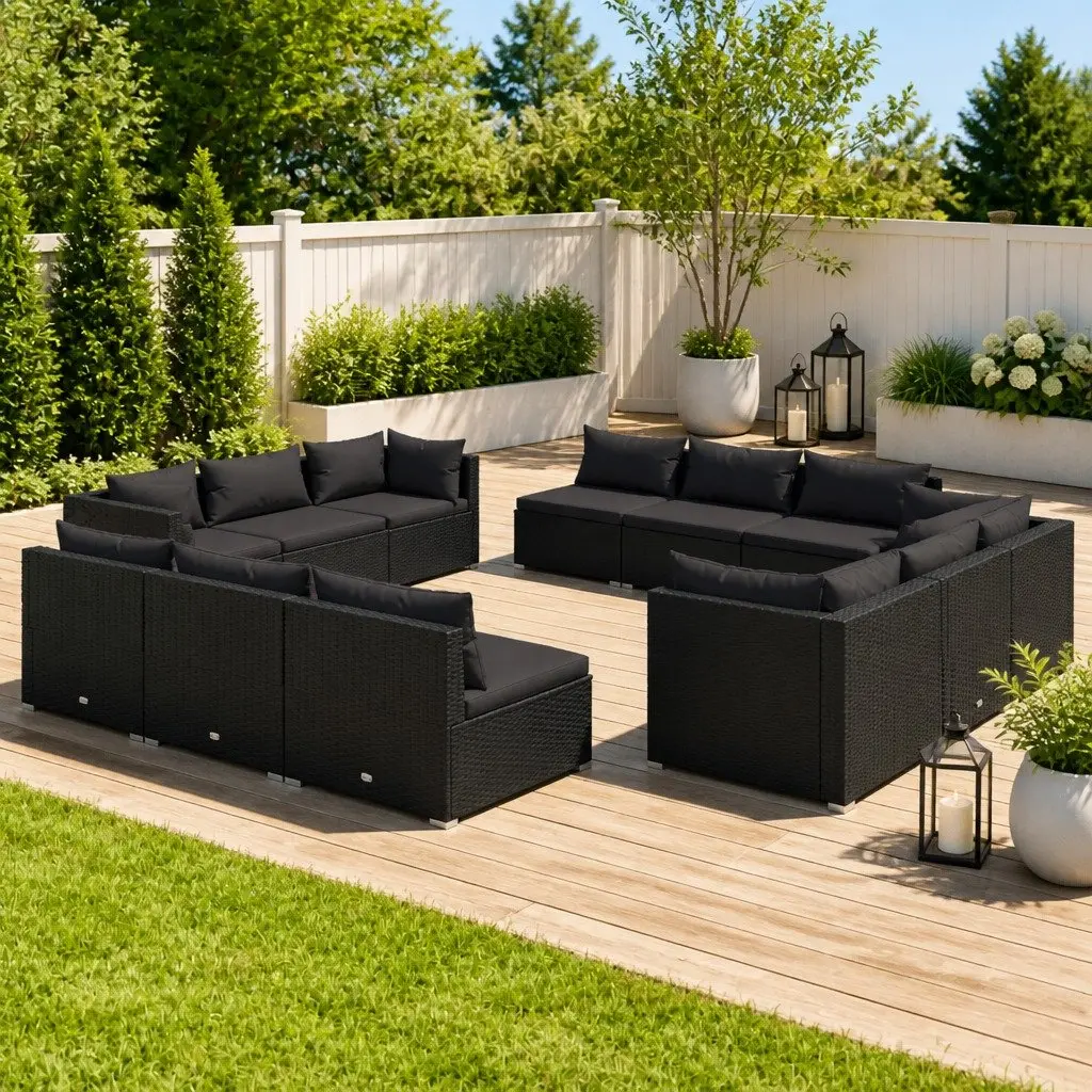 Outdoor Garden Lounge Set Black 12 Piece Modular Furniture with Cushions