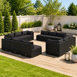 Outdoor Garden Lounge Set 12 Piece Poly Rattan Modular Furniture with Cushions