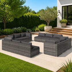 Garden Lounge Set 12 Piece Modular Poly Rattan Outdoor Furniture with Cushions