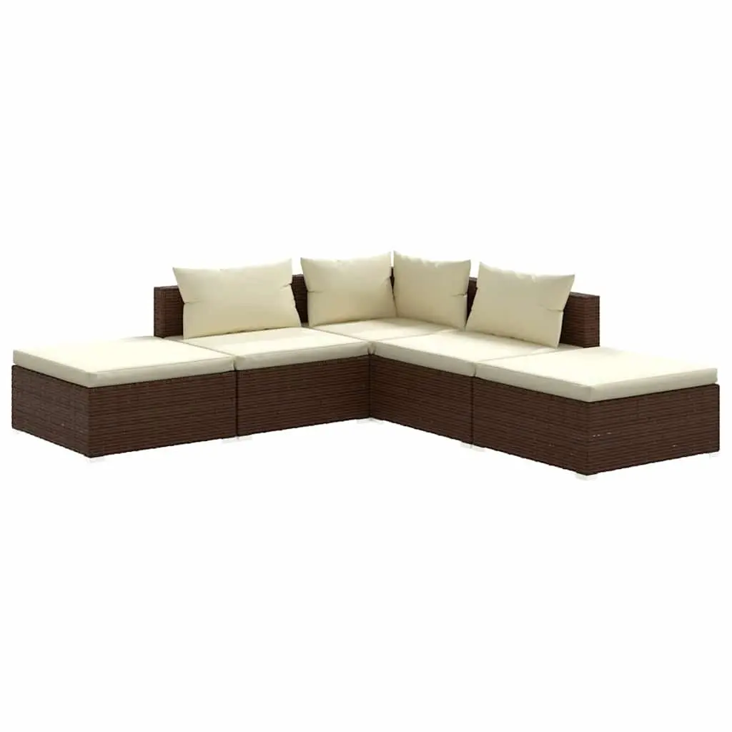 Garden Lounge Set Brown 5 Piece Outdoor Patio Furniture with Cushions