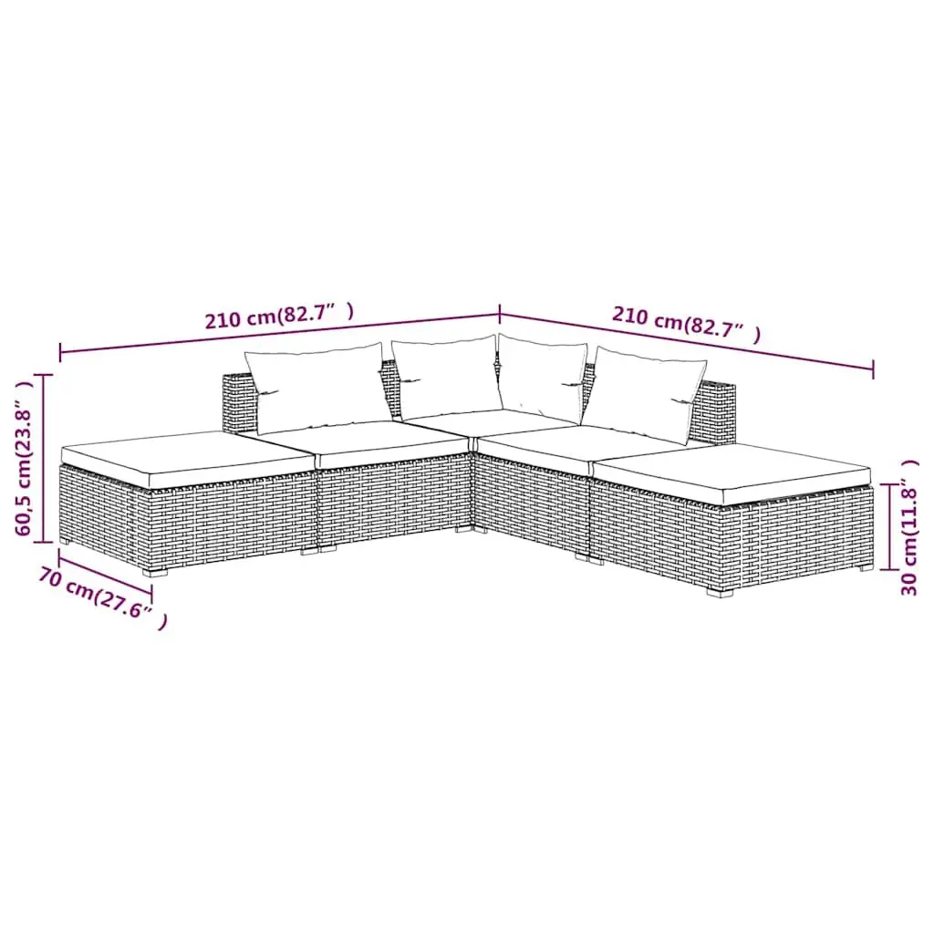 Garden Lounge Set Brown 5 Piece Outdoor Patio Furniture with Cushions