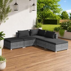 5 Piece Modular Garden Lounge Set – Grey Cushions Included