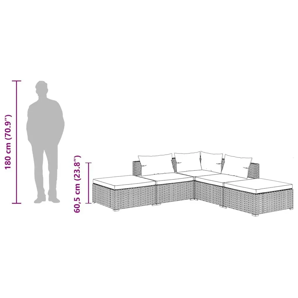 5 Piece Garden Lounge Set with Cushions Modular Outdoor Patio Furniture Grey