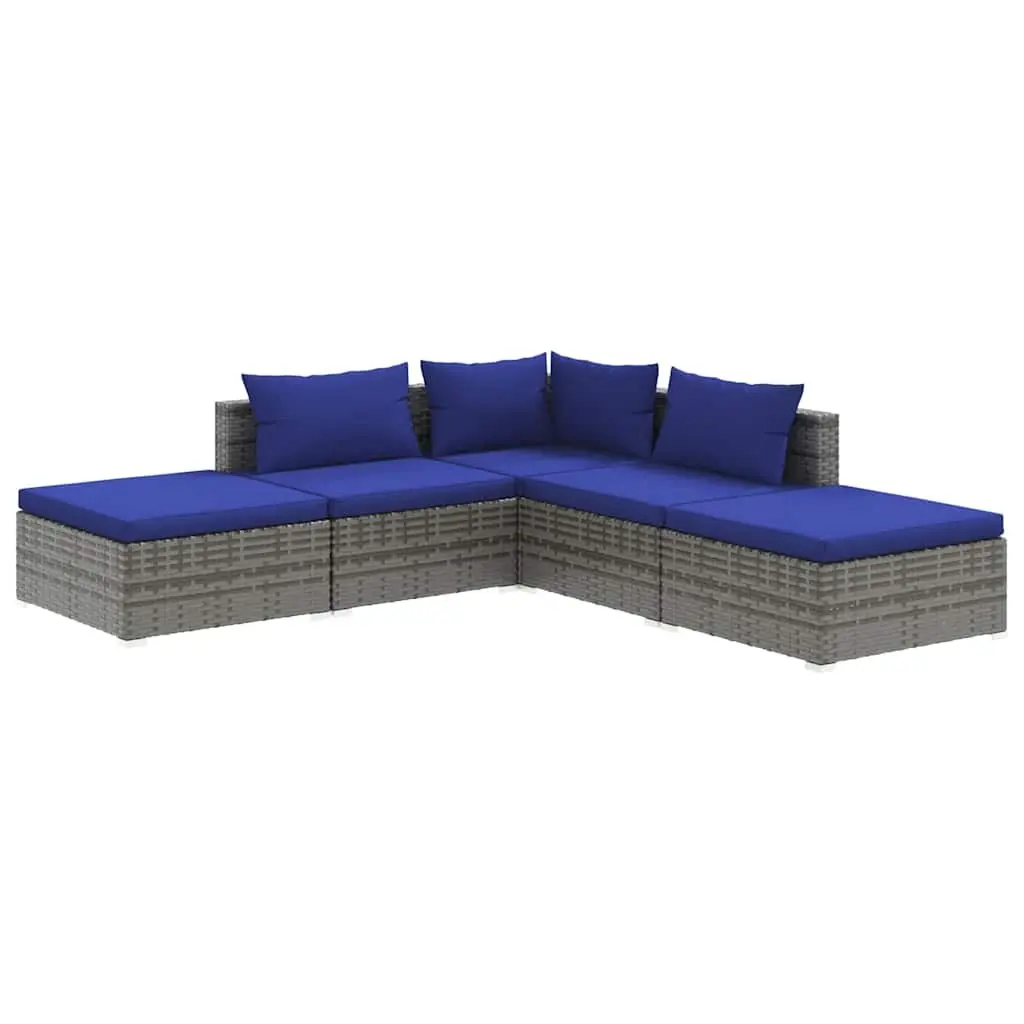 5 Piece Garden Lounge Set Grey Modular Outdoor Patio Furniture with Cushions