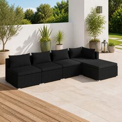 5 Piece Garden Lounge Set Outdoor Patio Furniture with Cushions Poly Rattan