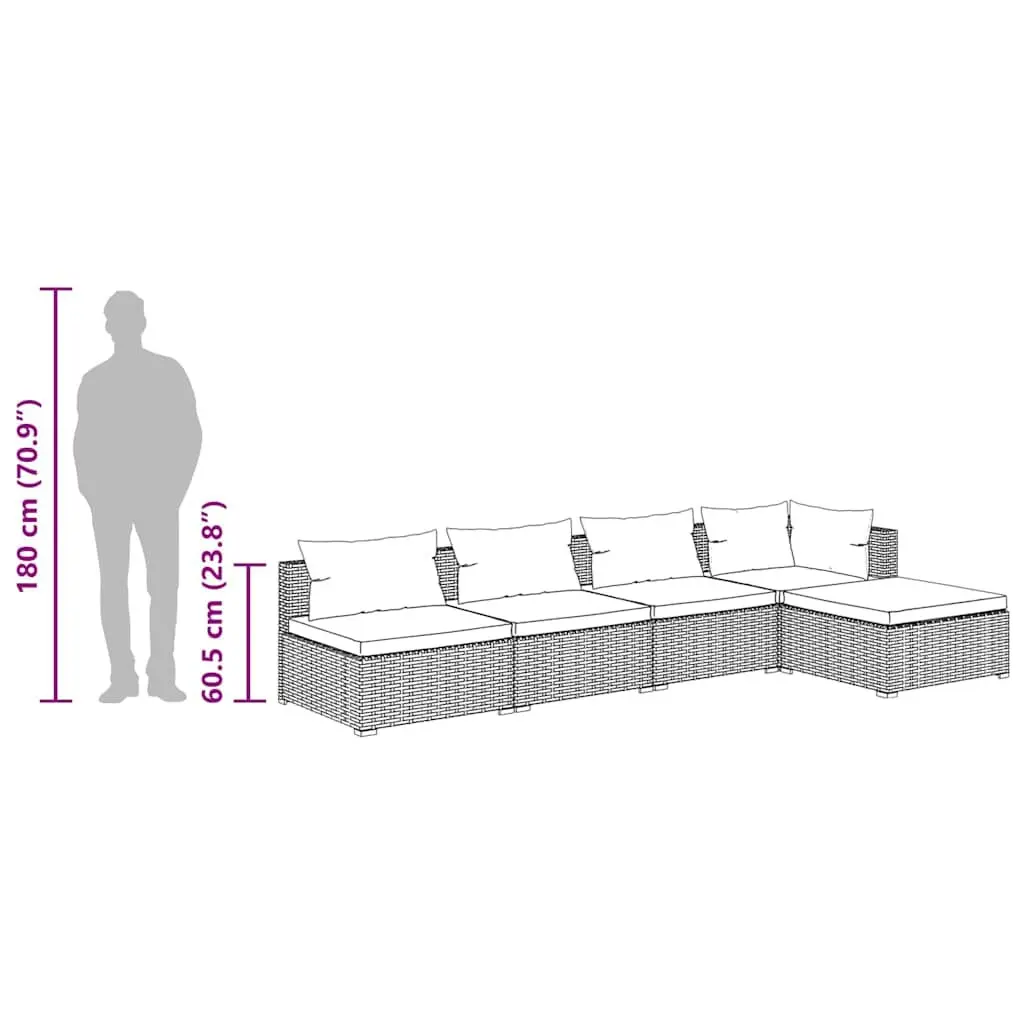 5 Piece Garden Lounge Set Outdoor Patio Furniture with Cushions Grey Rattan