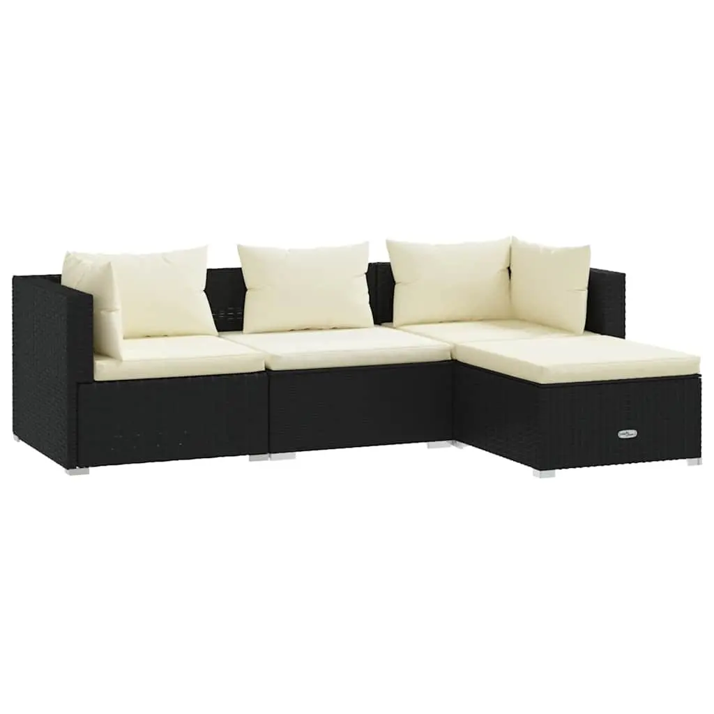 Garden Lounge Set 4 Piece Outdoor Patio Furniture Black PE Rattan Modular Sofa