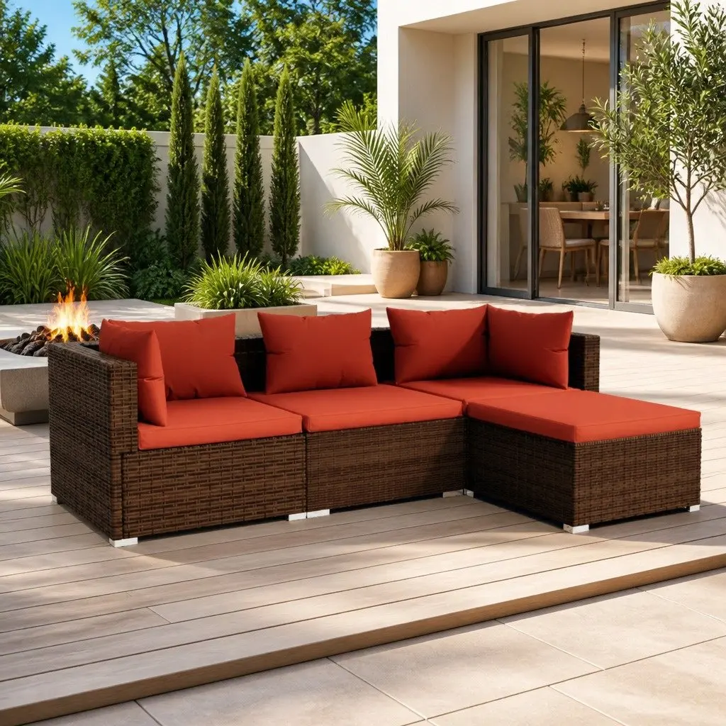 Garden Lounge Set 4 Piece Outdoor Patio Furniture Poly Rattan Brown Modular
