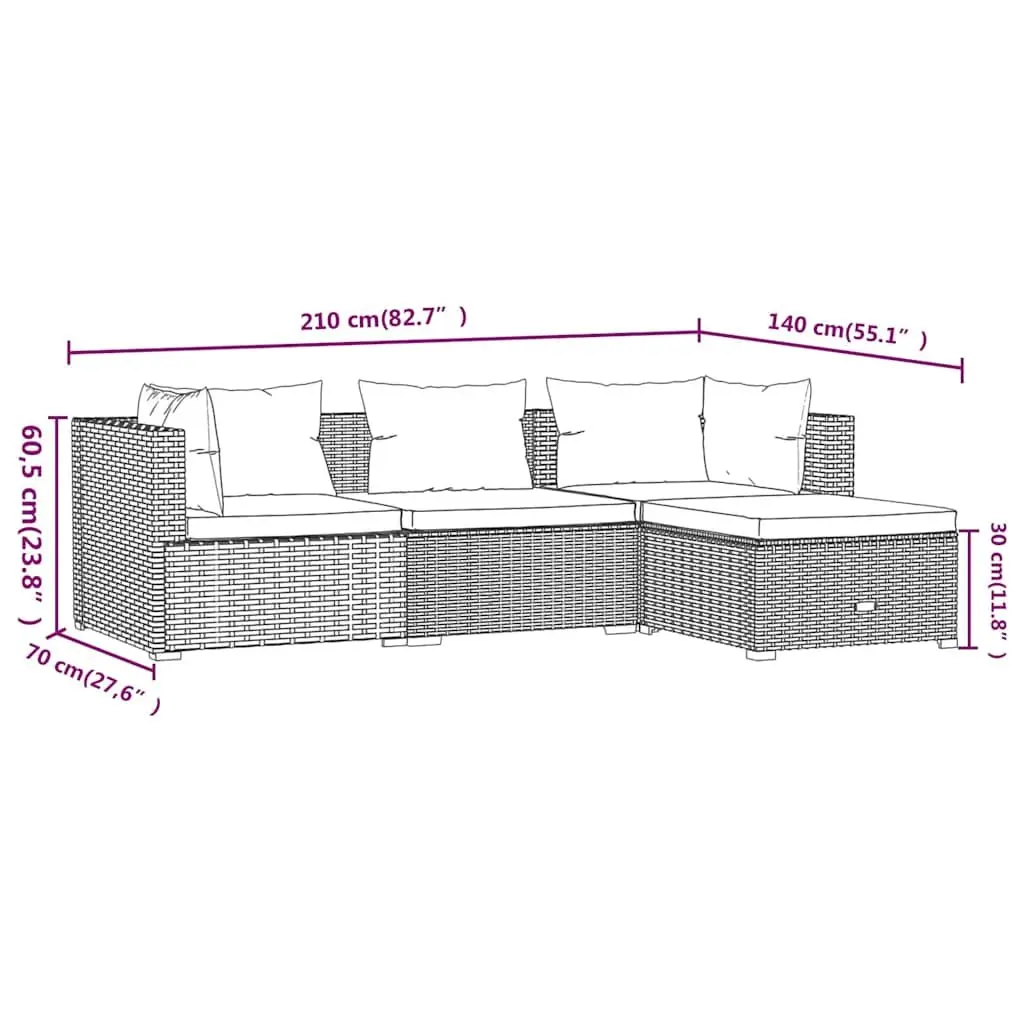 Garden Lounge Set 4 Piece Outdoor Patio Furniture Poly Rattan Brown Modular