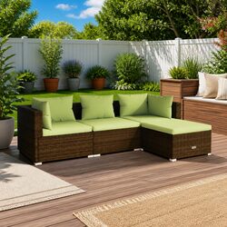 4 Piece Garden Lounge Set Outdoor Furniture Poly Rattan Brown Patio Sofa with