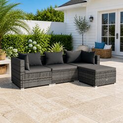 Garden Lounge Set 4 Piece Outdoor Patio Furniture Grey PE Rattan Modular Sofa
