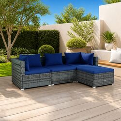4 Piece Garden Lounge Set Outdoor Patio Furniture with Cushions Poly Rattan Grey