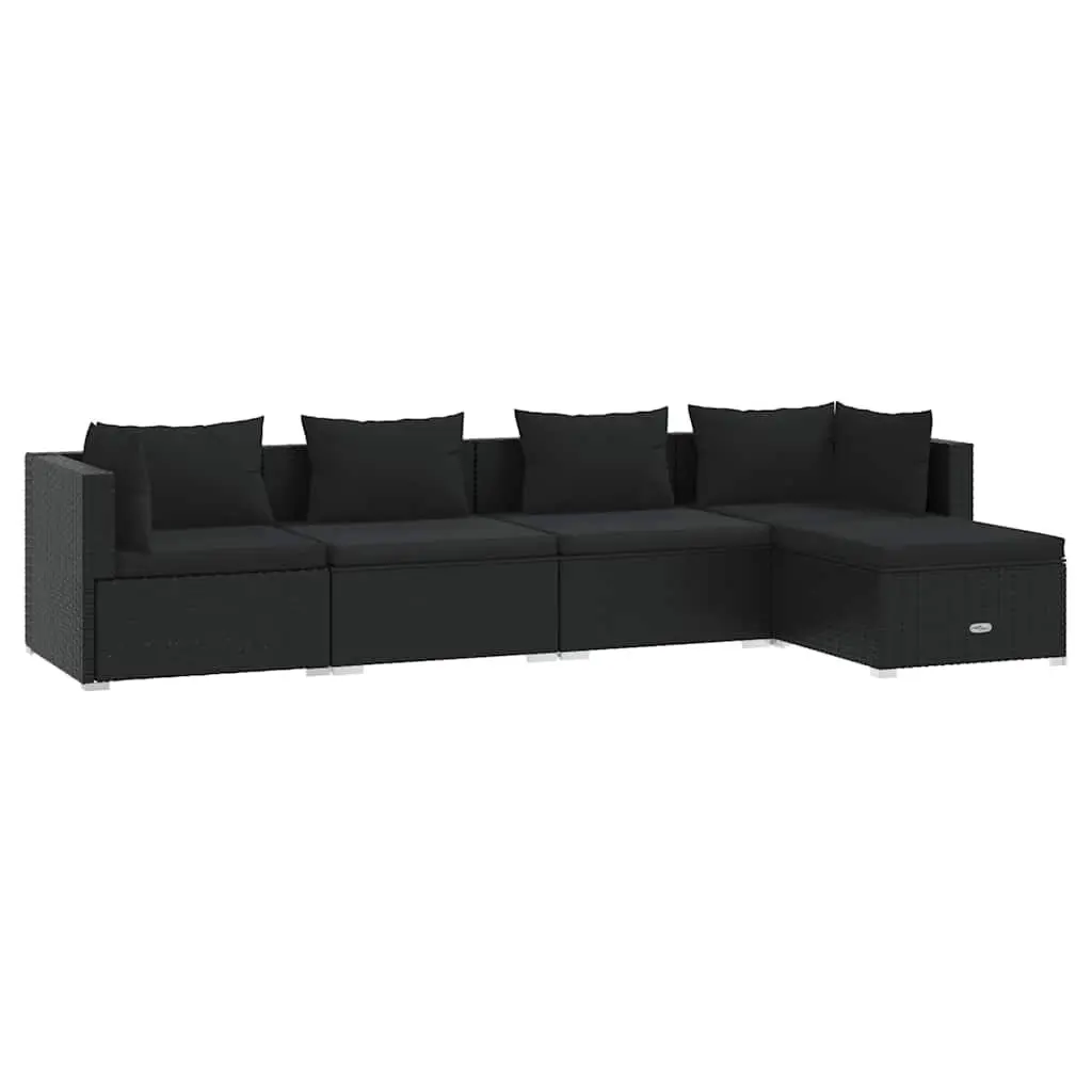 5 Piece Garden Lounge Set Black Modular Outdoor Patio Sofa Rattan Furniture