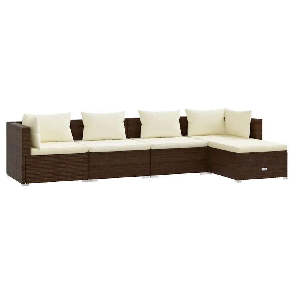 5 Piece Garden Lounge Set Outdoor Patio Furniture Poly Rattan Brown with