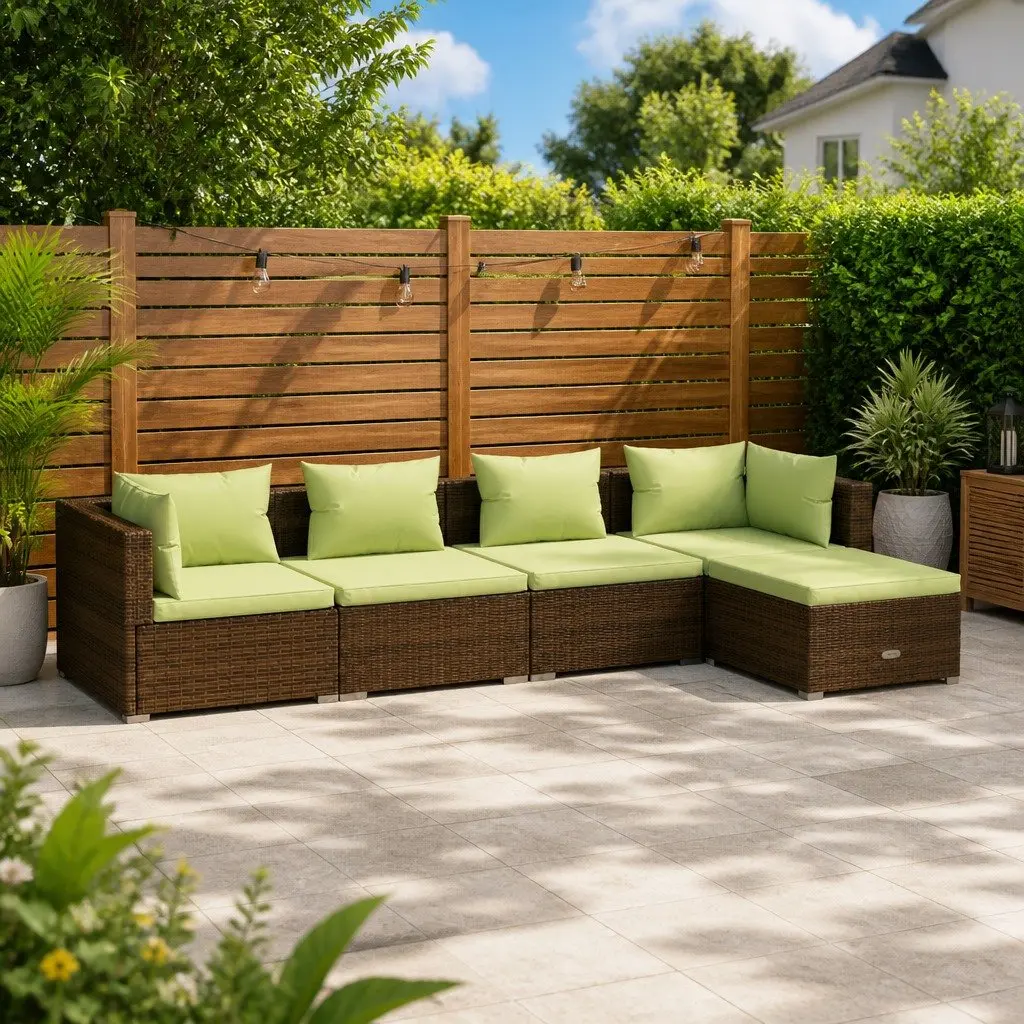 5 Piece Garden Lounge Set Brown PE Rattan Outdoor Patio Furniture Modular Sofa