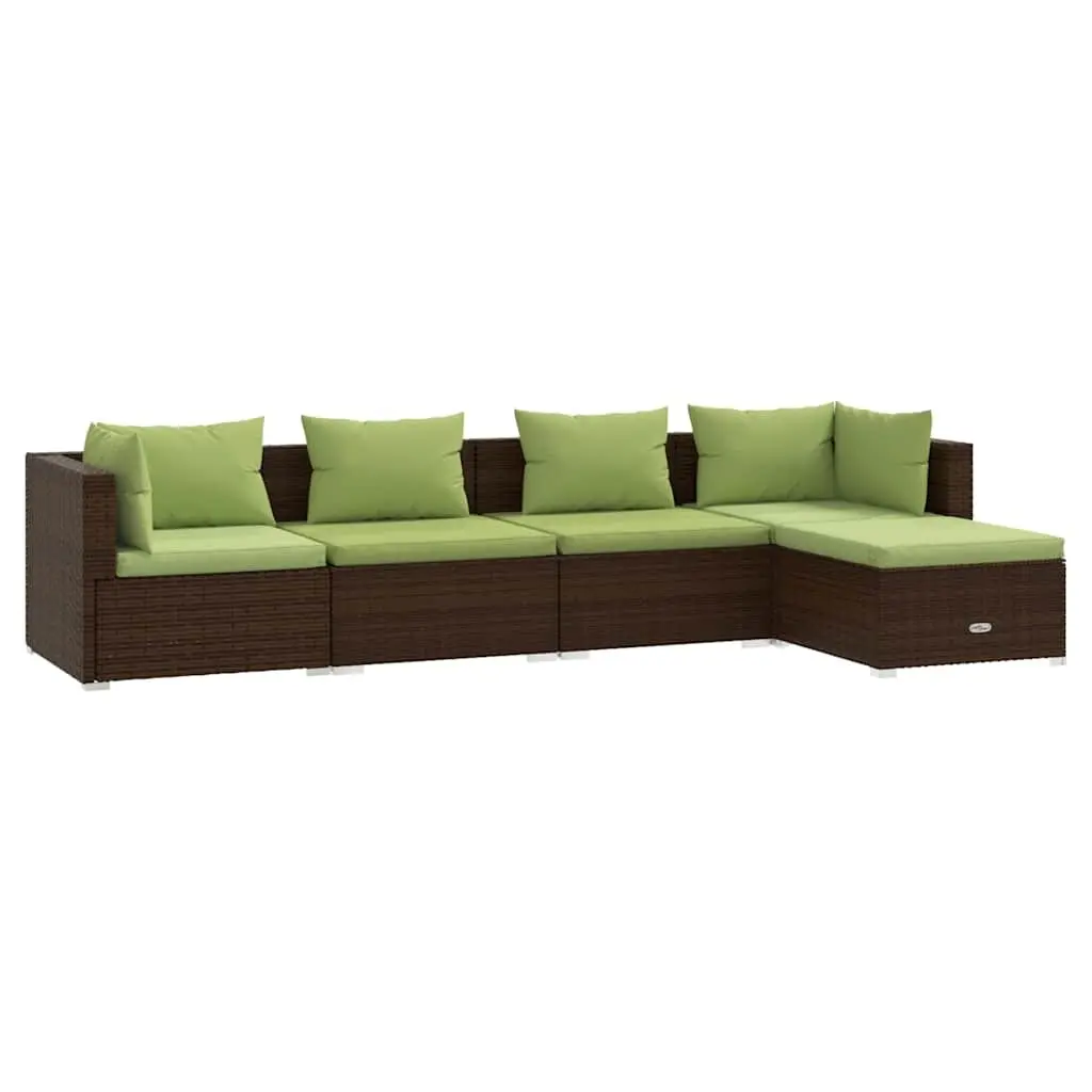 5 Piece Garden Lounge Set Brown PE Rattan Outdoor Patio Furniture Modular Sofa