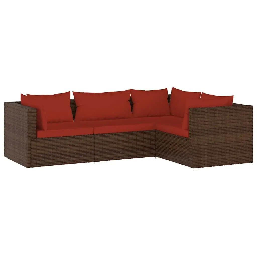 Garden Lounge Set 4 Piece Outdoor Furniture Poly Rattan Brown with Cushions