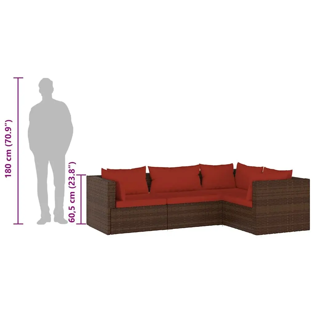Garden Lounge Set 4 Piece Outdoor Furniture Poly Rattan Brown with Cushions