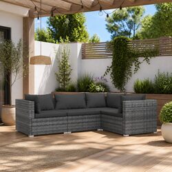 4 Piece Garden Lounge Set Outdoor Patio Furniture Poly Rattan Grey with Cushions