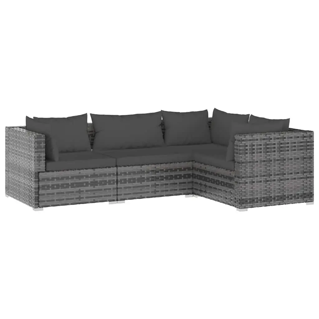 4 Piece Garden Lounge Set Grey Modular Outdoor Patio Furniture with Waterproof PE Rattan and Removable Cushions