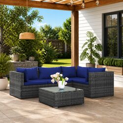 5 Piece Garden Lounge Set Poly Rattan Outdoor Furniture with Cushions Grey
