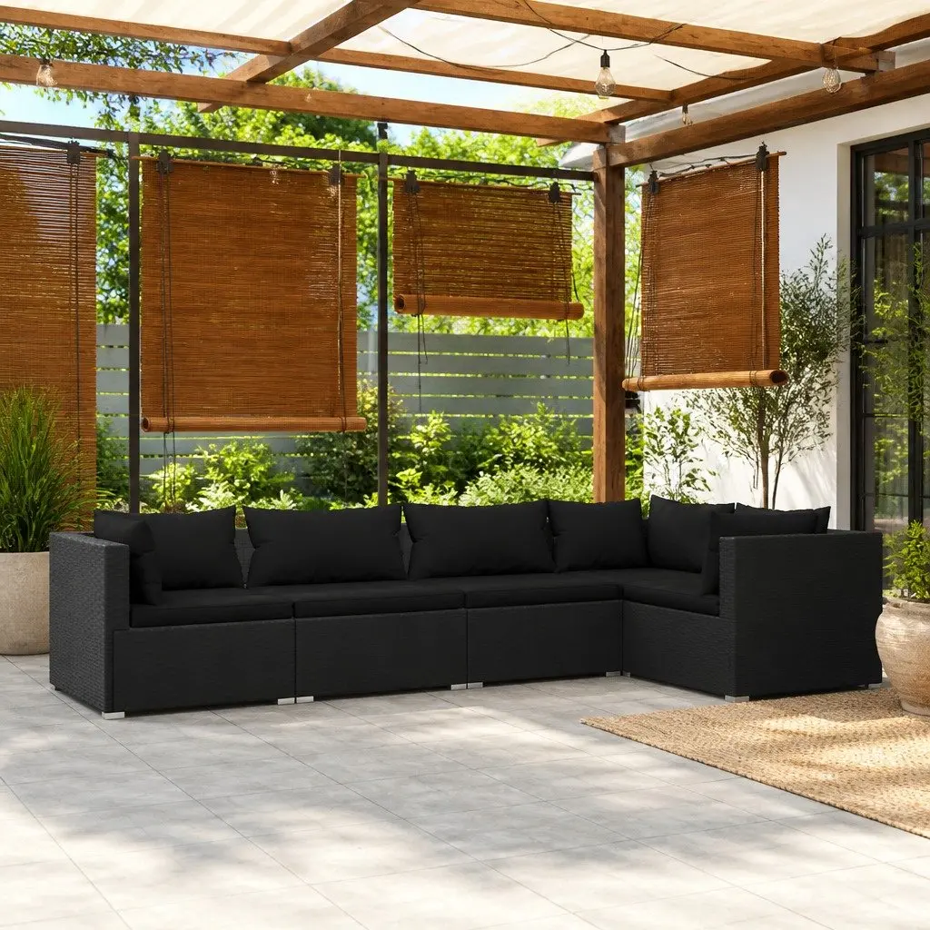 5 Piece Garden Lounge Set Outdoor Patio Furniture Black PE Rattan Modular Sofa