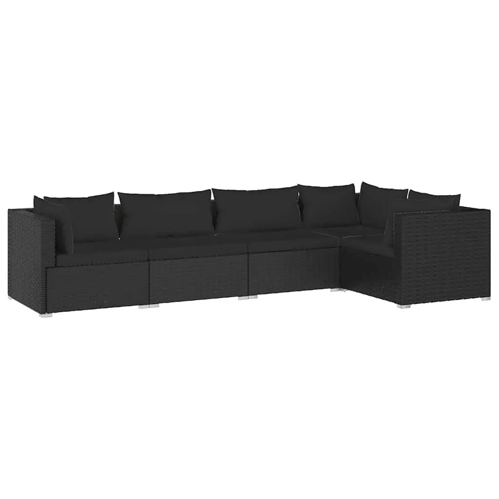 5 Piece Garden Lounge Set Outdoor Patio Furniture Black PE Rattan Modular Sofa