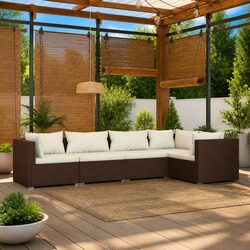 5 Piece Garden Lounge Set Outdoor Patio Furniture Poly Rattan Brown with