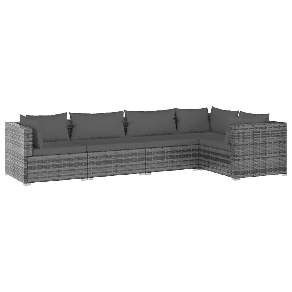 5 Piece Garden Lounge Set Outdoor Patio Furniture Poly Rattan Grey with Cushions