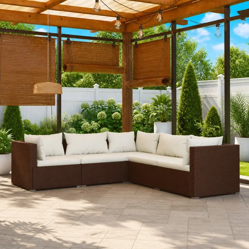 5 Piece Garden Lounge Set Outdoor Patio Furniture with Cushions Brown Rattan