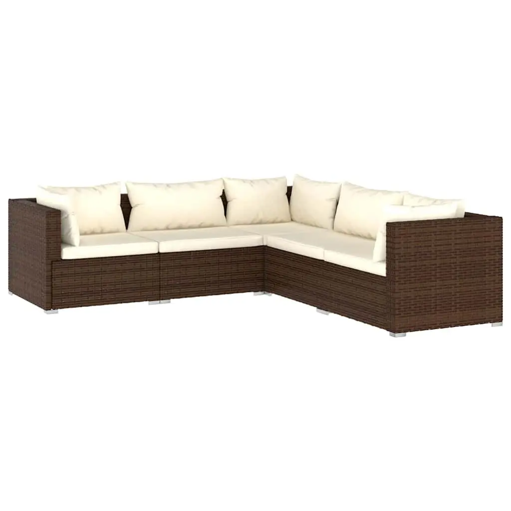 5 Piece Garden Lounge Set Outdoor Patio Furniture with Cushions Brown Rattan