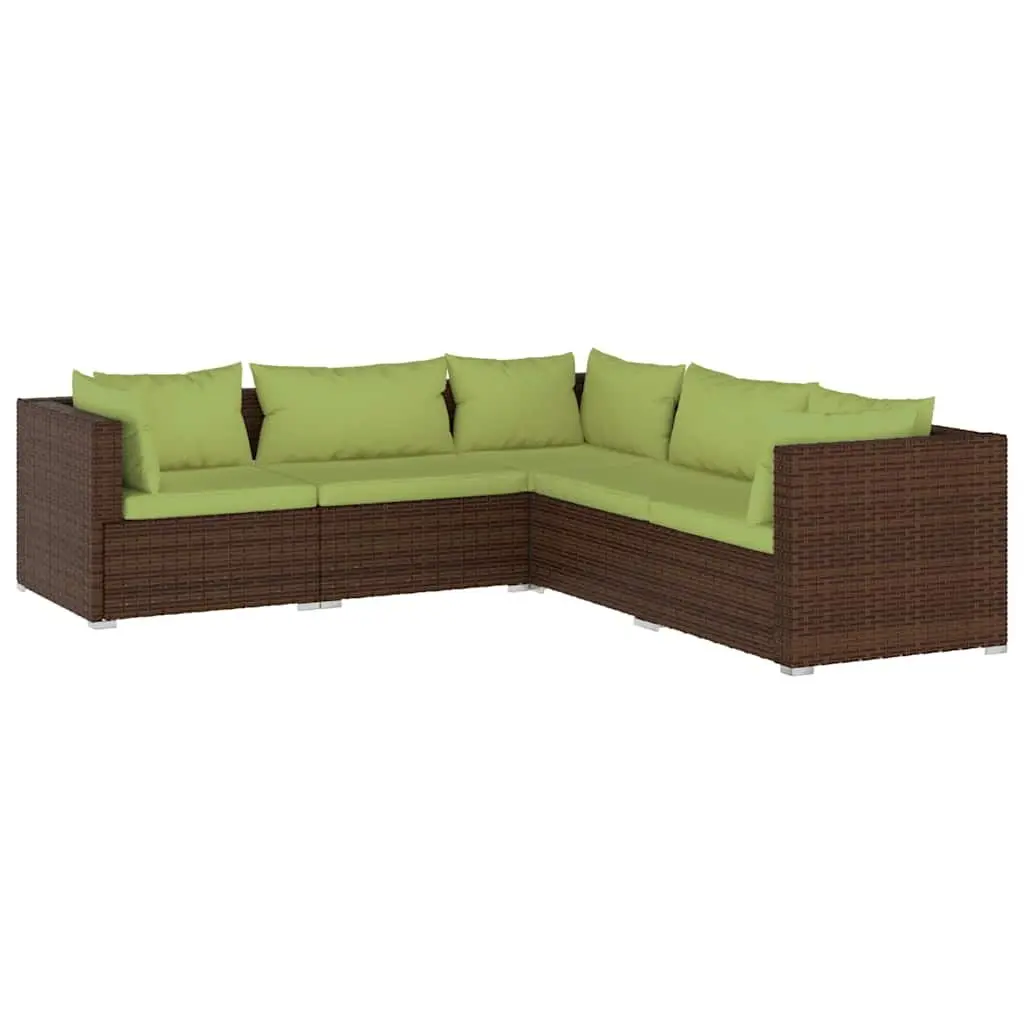 5 Piece Garden Lounge Set Outdoor Patio Furniture PE Rattan Sofa Cushions Brown