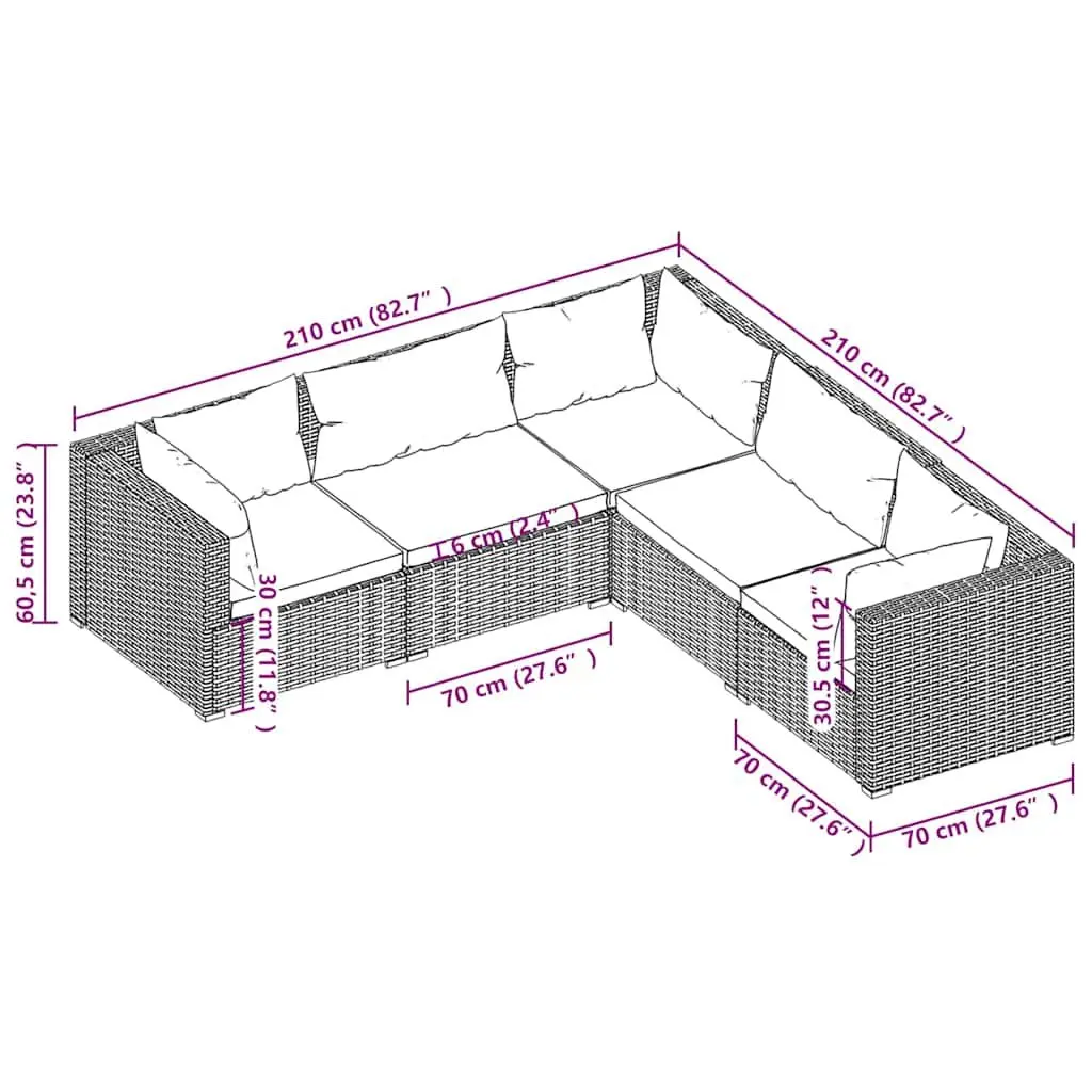 5 Piece Garden Lounge Set Outdoor Patio Furniture PE Rattan Sofa Cushions Brown