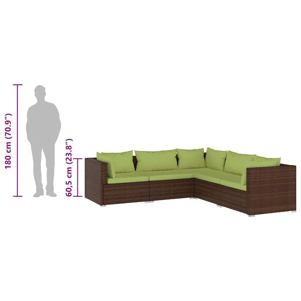 5 Piece Garden Lounge Set Outdoor Patio Furniture PE Rattan Sofa Cushions Brown
