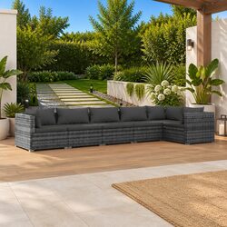 Garden Lounge Set 6 Piece Outdoor Patio Furniture Grey Modular Rattan Cushions
