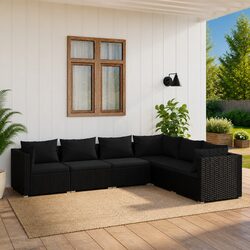 Garden Lounge Set 6 Piece Outdoor Furniture Poly Rattan Black with Cushions