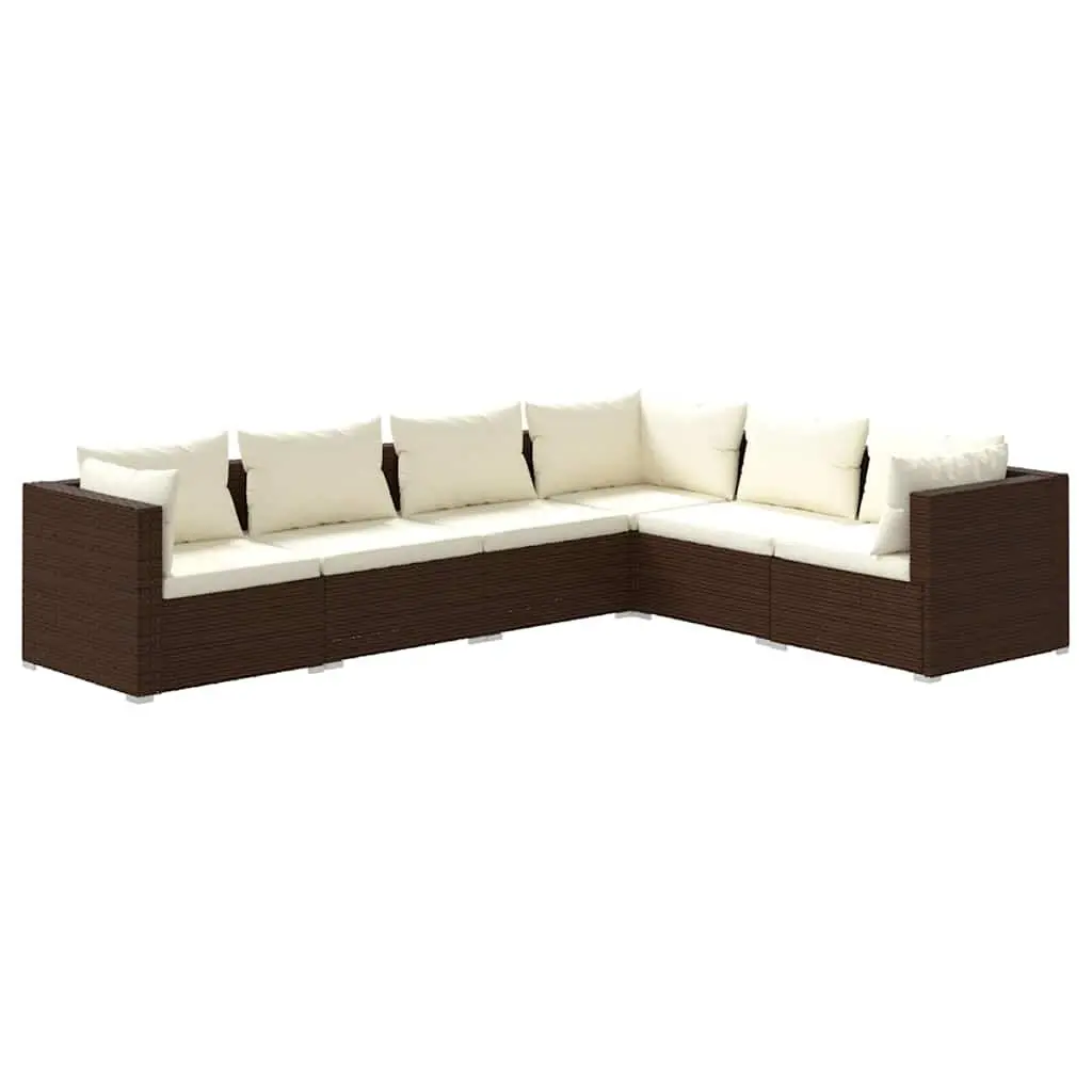 Garden Lounge Set 6 Piece Poly Rattan Outdoor Furniture Patio Sofa Brown