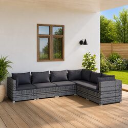 Garden Lounge Set 6 Piece Outdoor Patio Furniture Grey Modular Rattan Cushions