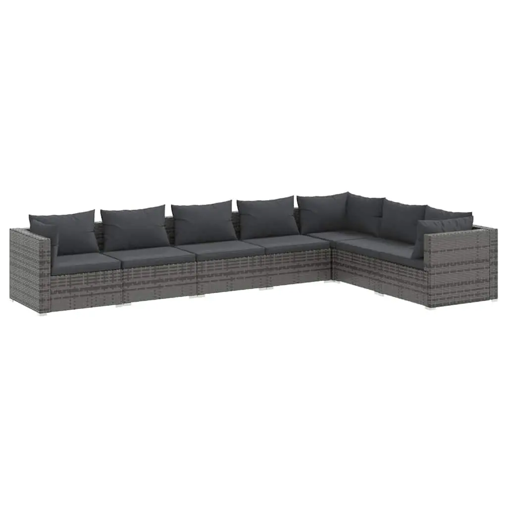 7 Piece Garden Lounge Set Outdoor Patio Furniture with Cushions Rattan Grey