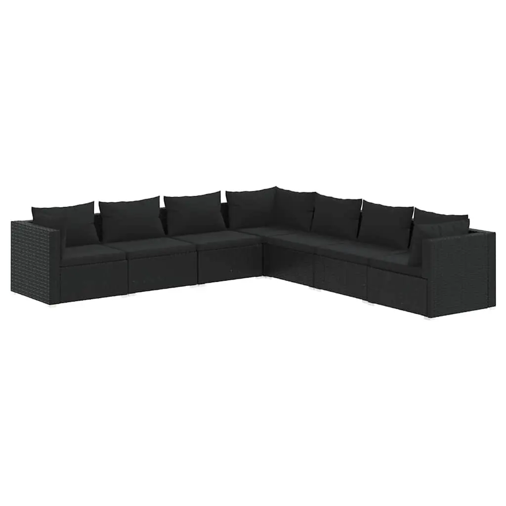 7 Piece Garden Lounge Set Black Modular Sofa Waterproof PE Rattan