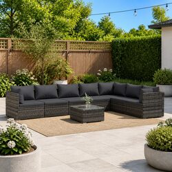 Concise 8 Piece Grey Rattan Garden Lounge Set